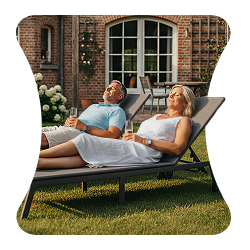 Koppel aan het relaxen in de tuin.