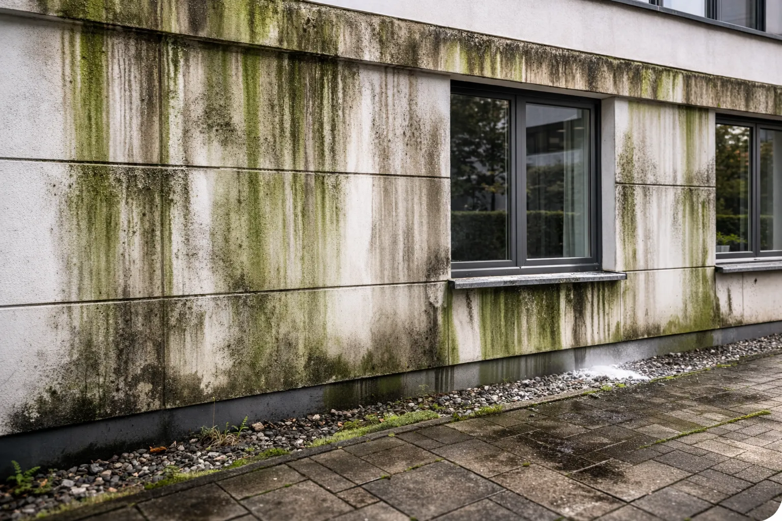 Grünspan- und Algenentfernung auf befestigter Fläche
