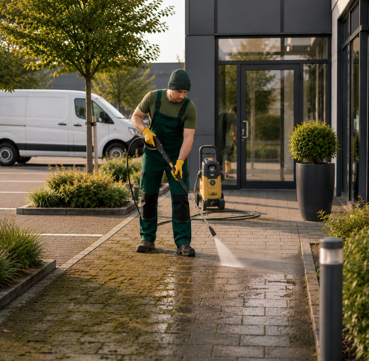 Algenentfernung auf Gehwegfläche – Grauflächenpflege