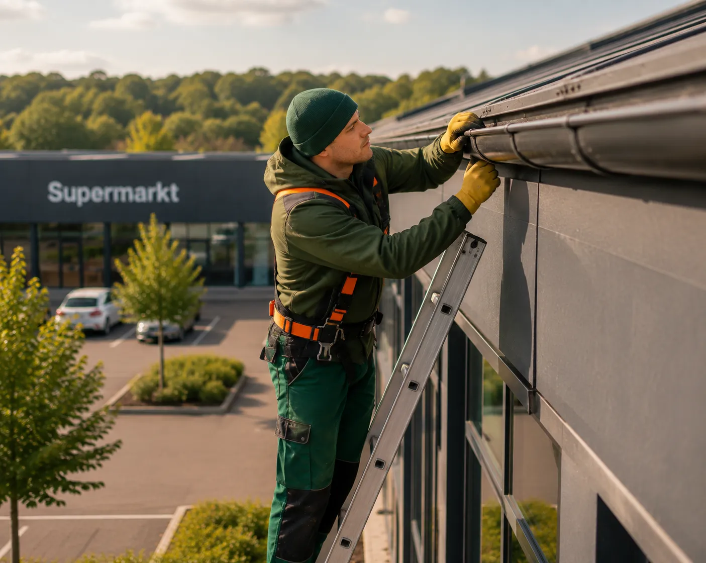 Detailansicht einer gereinigten Dachrinne