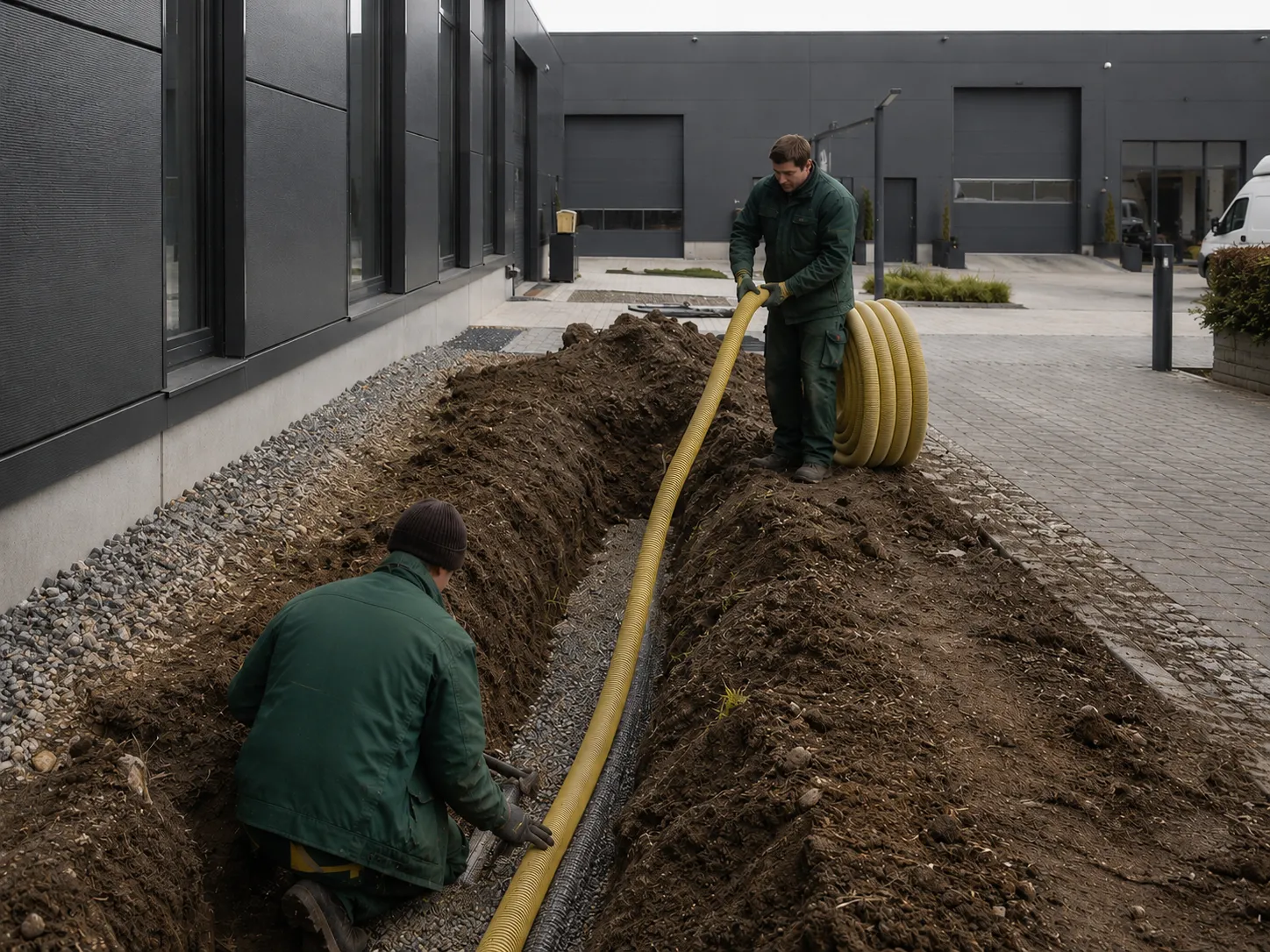 Drainageverlegung – Tiefbauarbeiten von Bodemer