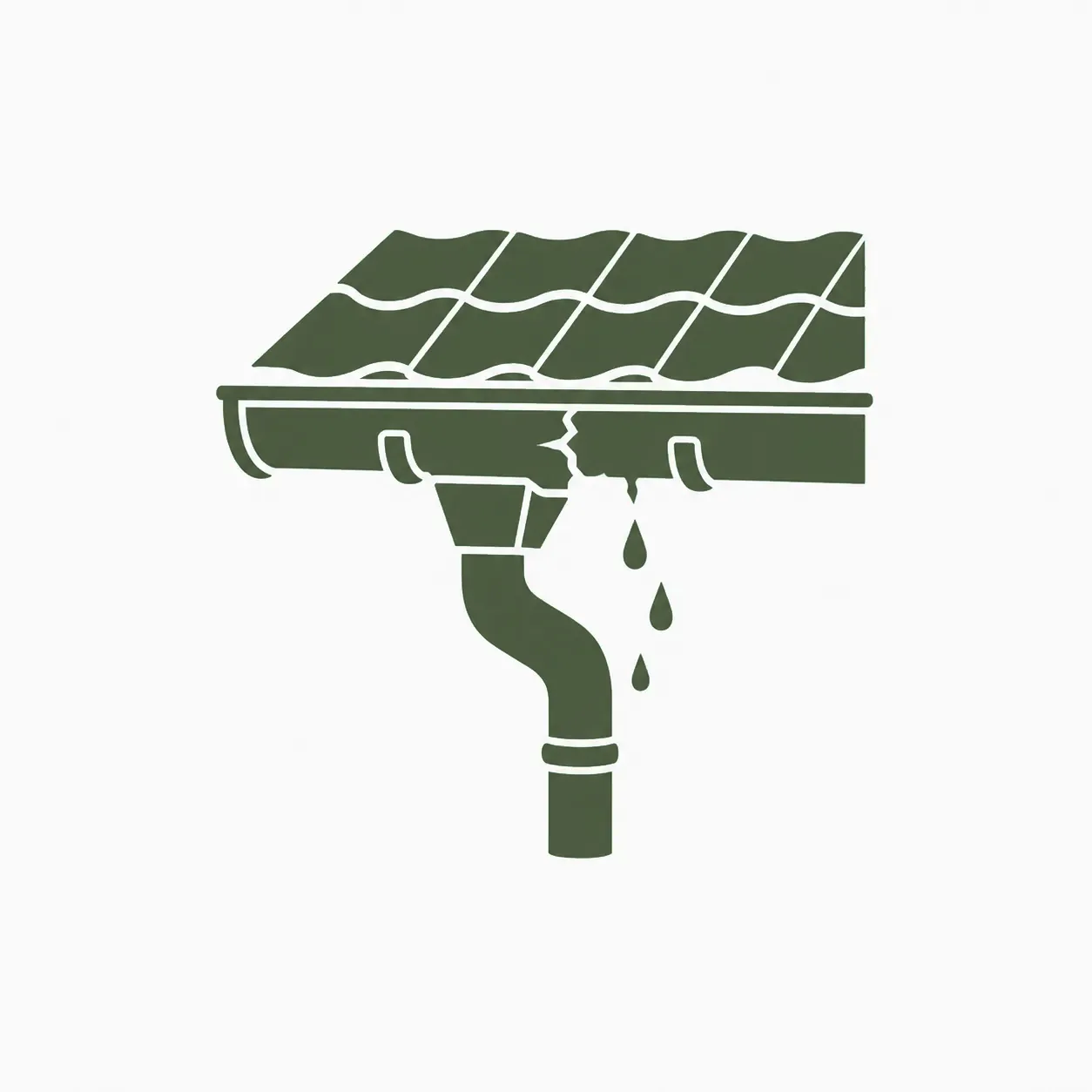Icon: tropfende, defekte Dachrinne