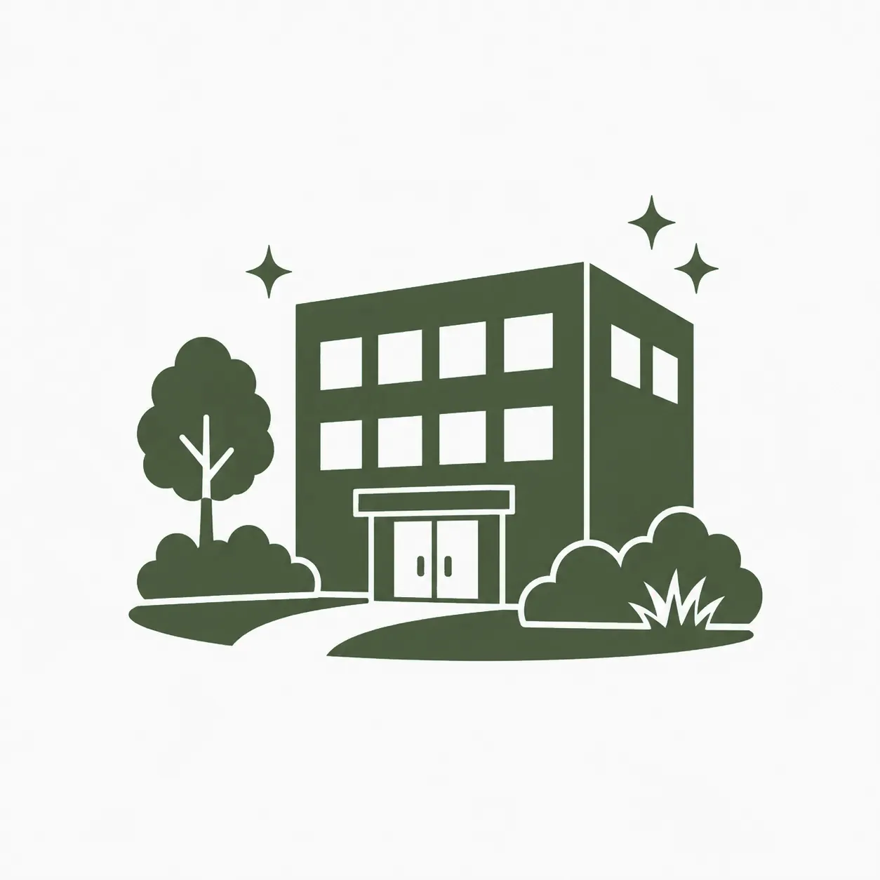 Icon: gepflegtes Gebäude mit Außenanlage