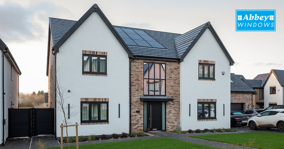 energy-efficient dark grey uPVC casement windows installed in a stunning Leicestershire home