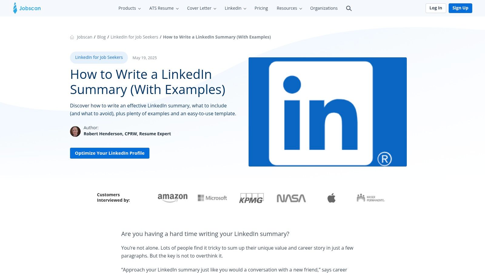 Jobscan — How to Write a LinkedIn Summary (With Examples and Template)