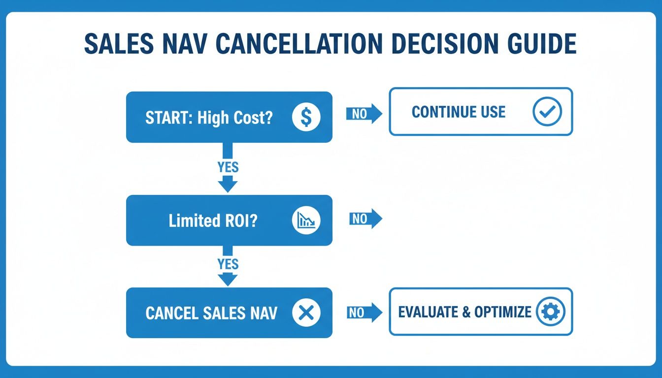 A Sales Nav cancellation decision guide flowchart based on high cost and limited ROI.