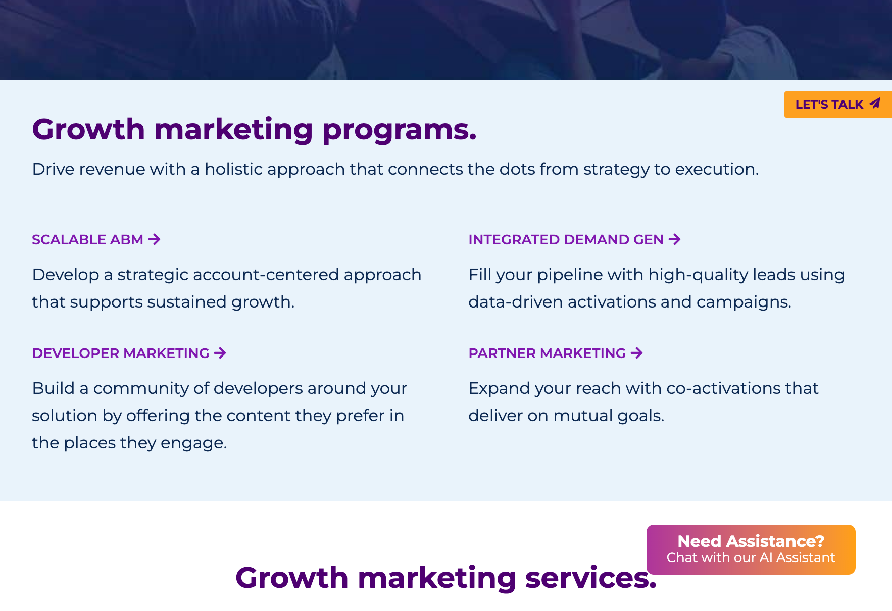 A screenshot from the Iron Horse homepage, featuring a button that reads "Need Assistance? Chat with our AI Assistant