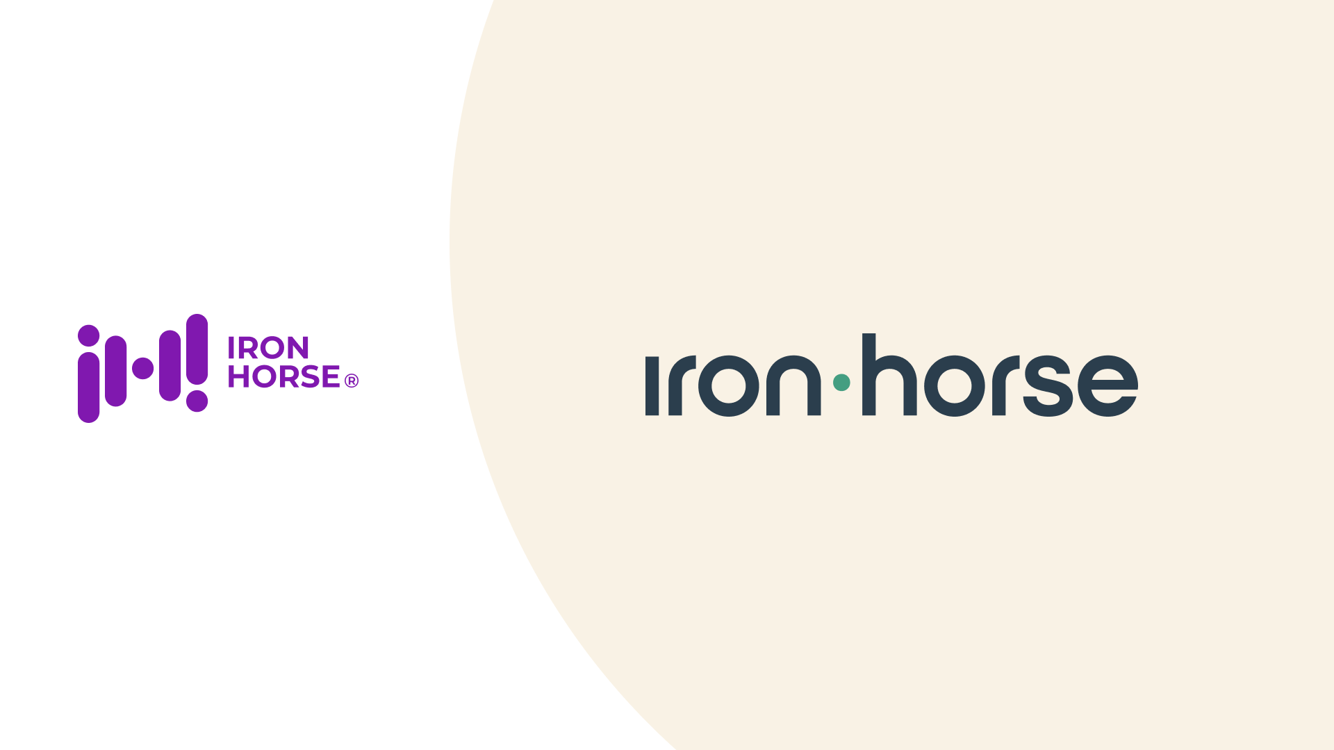 A graphic showing elements of the new Iron Horse brand, including a modern lower-case logo and a sophisticated color palette. 