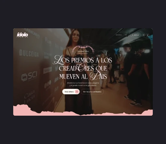 Pantalla de la home de Premios Ídolo en desktop