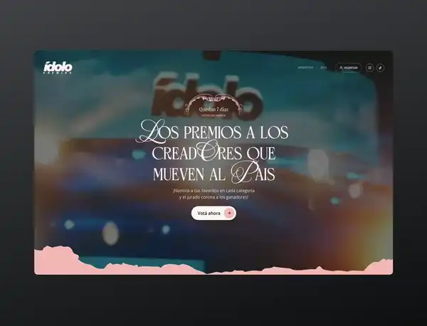 Recorrido animado por la home de Premios Ídolo en desktop