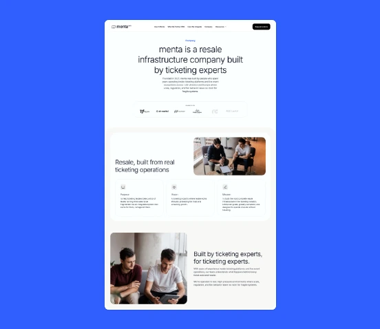 Section of the Menta Tech About page on desktop