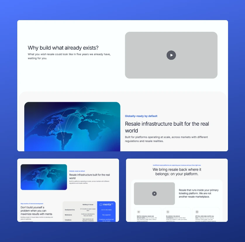 Screens of the Menta Tech Who we power page and home page on desktop