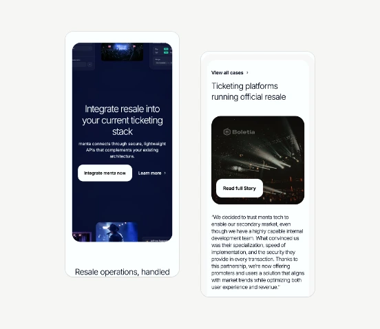 Mobile screens of the Menta Tech home page