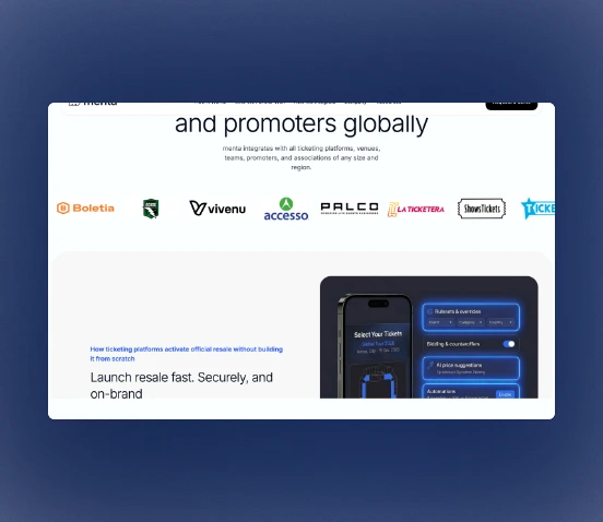 Screen of the Menta Tech Who we power page on desktop
