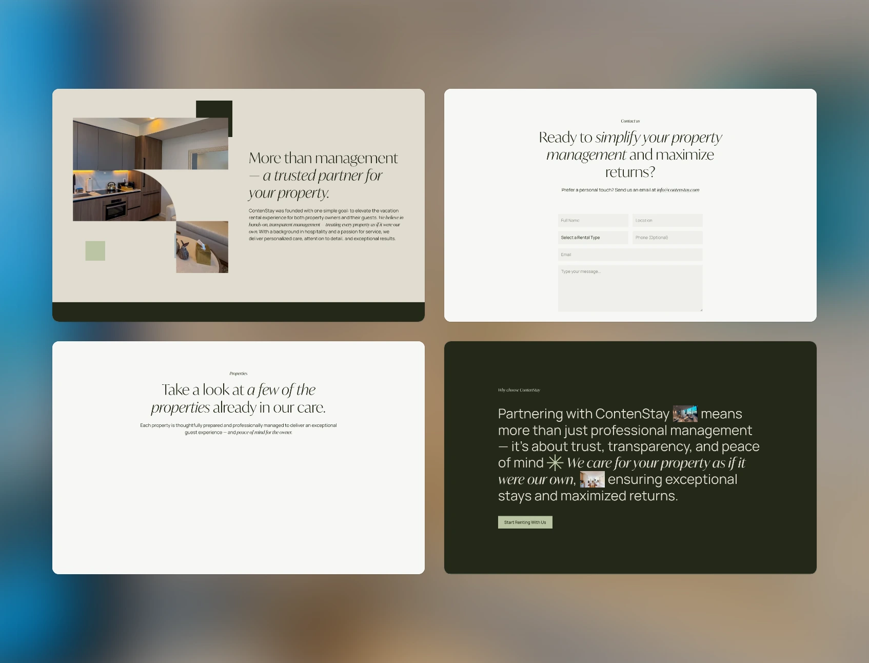 Pantallas de la home de ContenStay en desktop