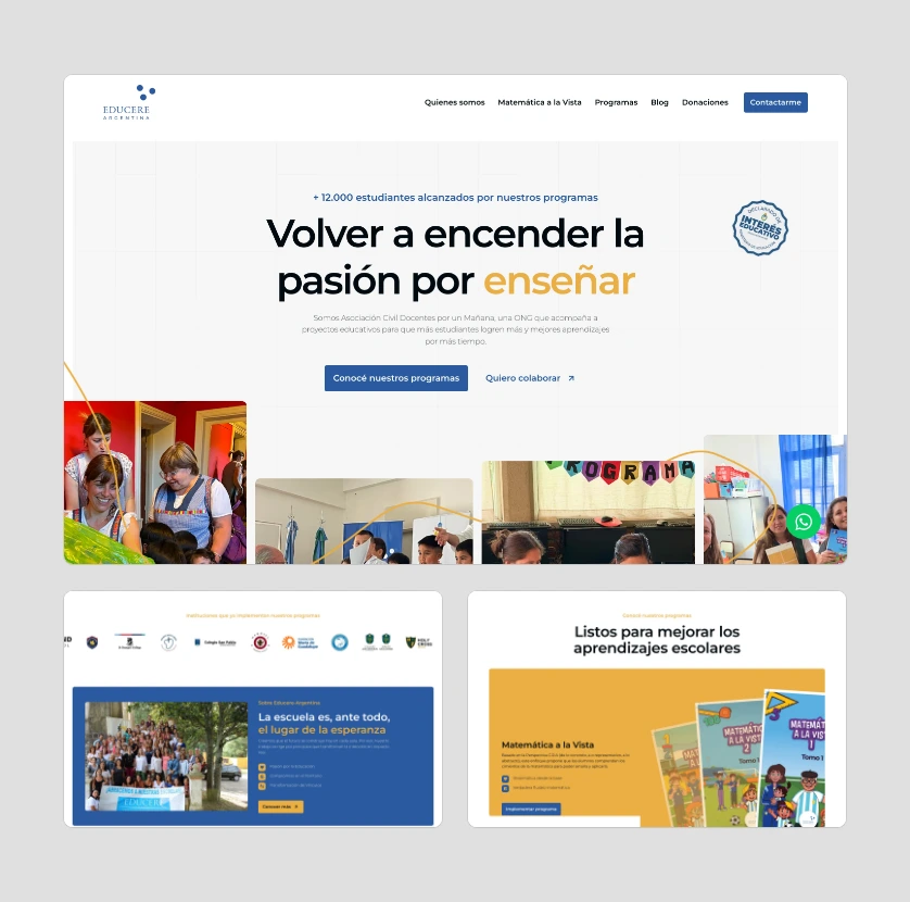 Screens of the Educere home page on desktop