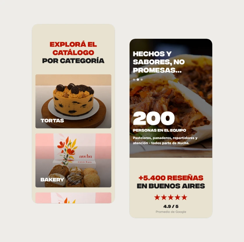 Mobile screens of the Nucha home page