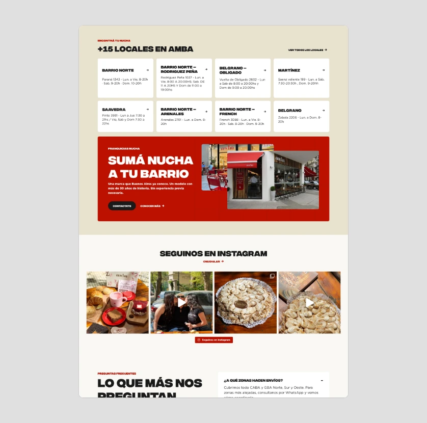 Section of the Nucha home page on desktop