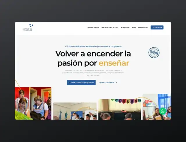 Animated walkthrough of the Educere home page on desktop