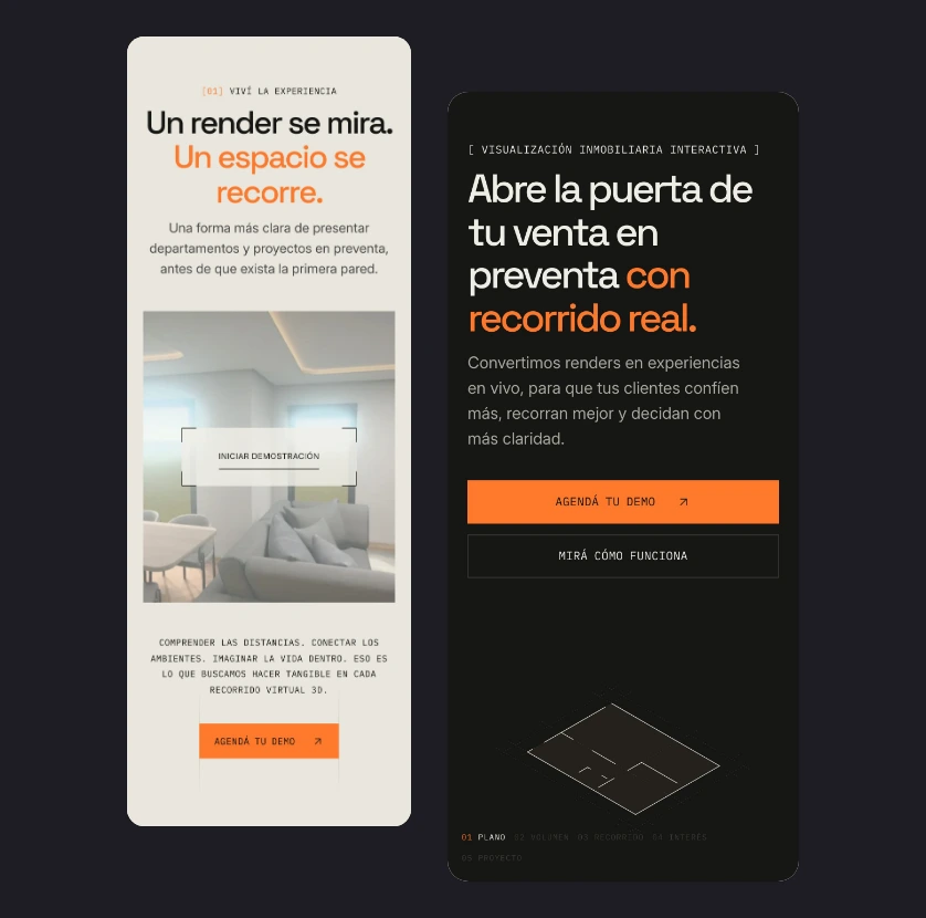 Pantallas mobile de la home de Unbuild