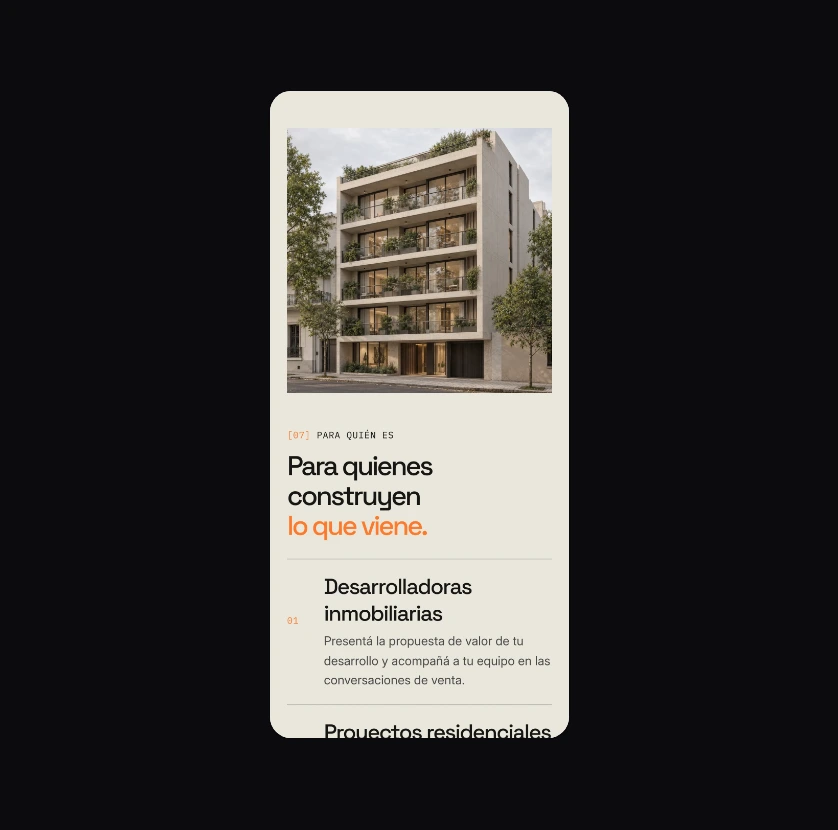 Pantalla mobile de la home de Unbuild