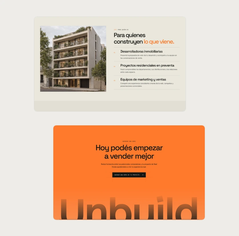 Pantallas de la home de Unbuild en desktop