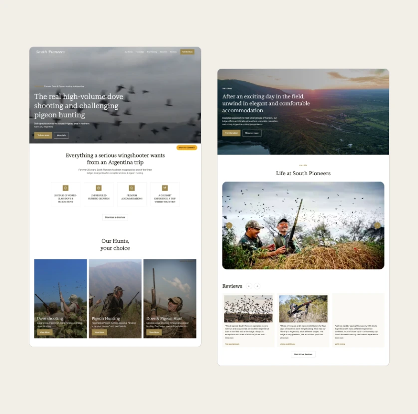 Tramos de la home de South Pioneers en desktop