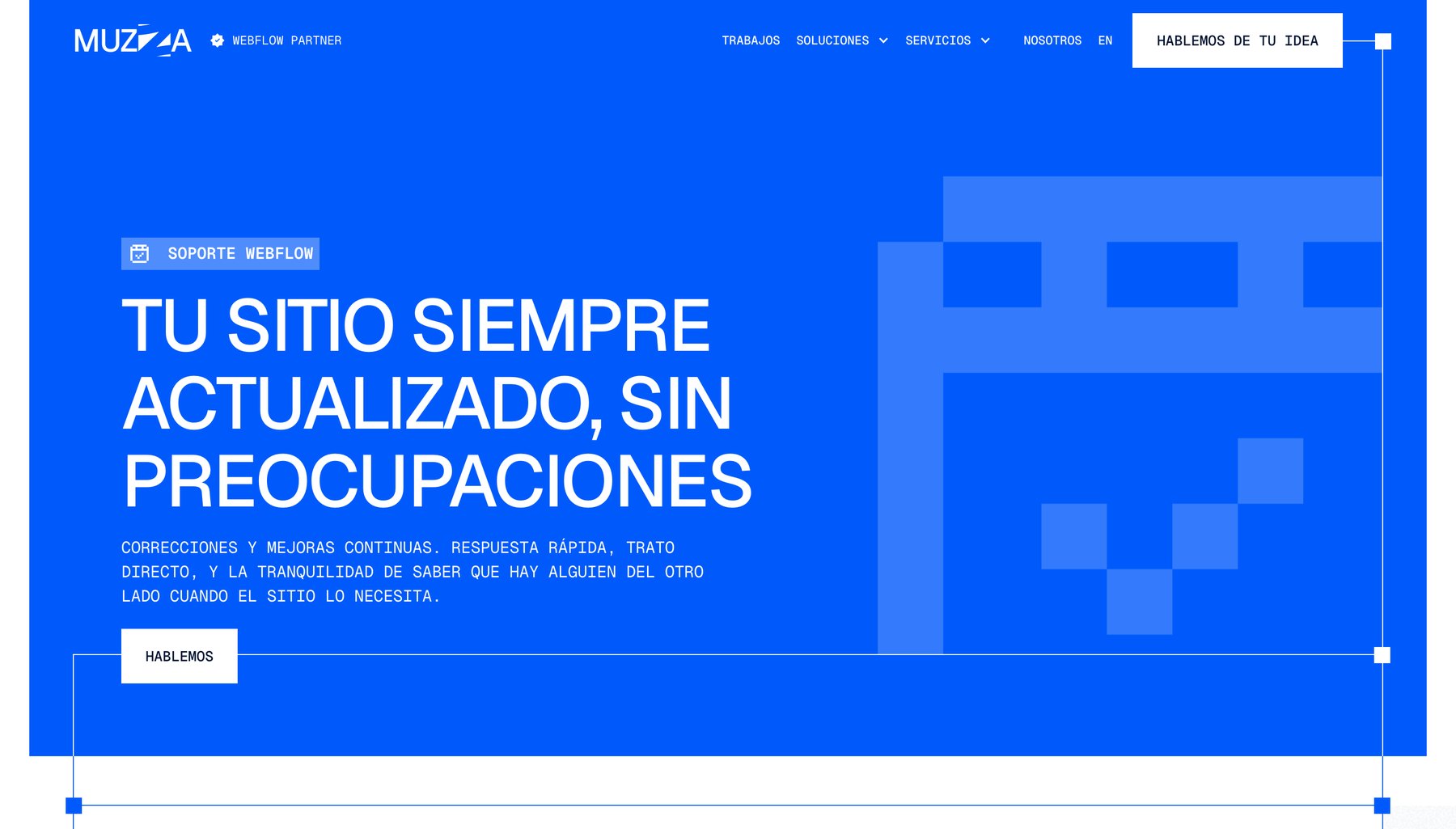 Captura de la página de Soporte Webflow de Muzza