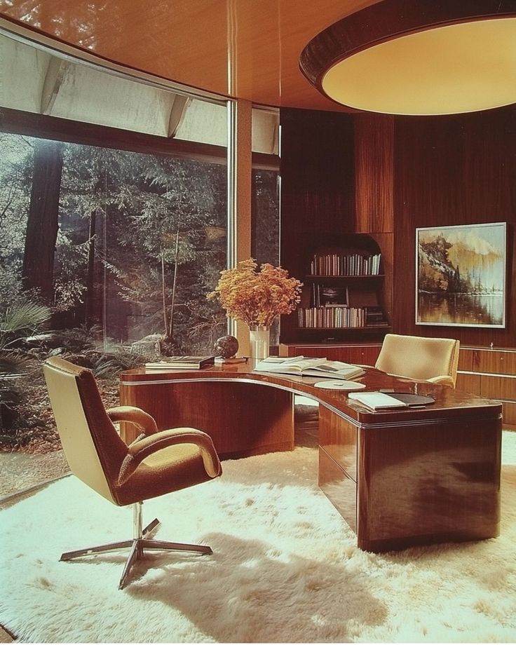 Woman with light brown hair sitting at a wooden table reading a book in a bright room with plants and books nearby.