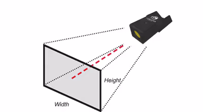 Diagram showing width and height measurement of a rectangle from a black LED bar sensor device.