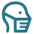 Blue line icon of a person wearing a face mask and safety glasses.