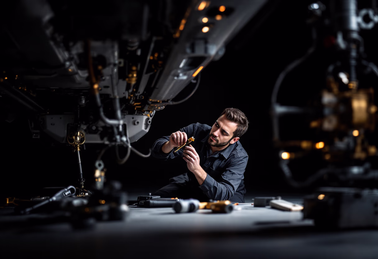 image of maintenance crew working on aircraft
