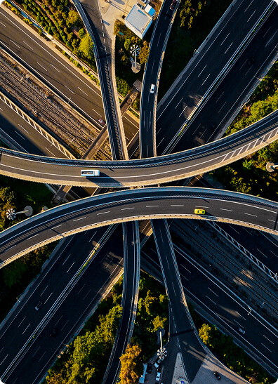 Aerial view of highway interchange