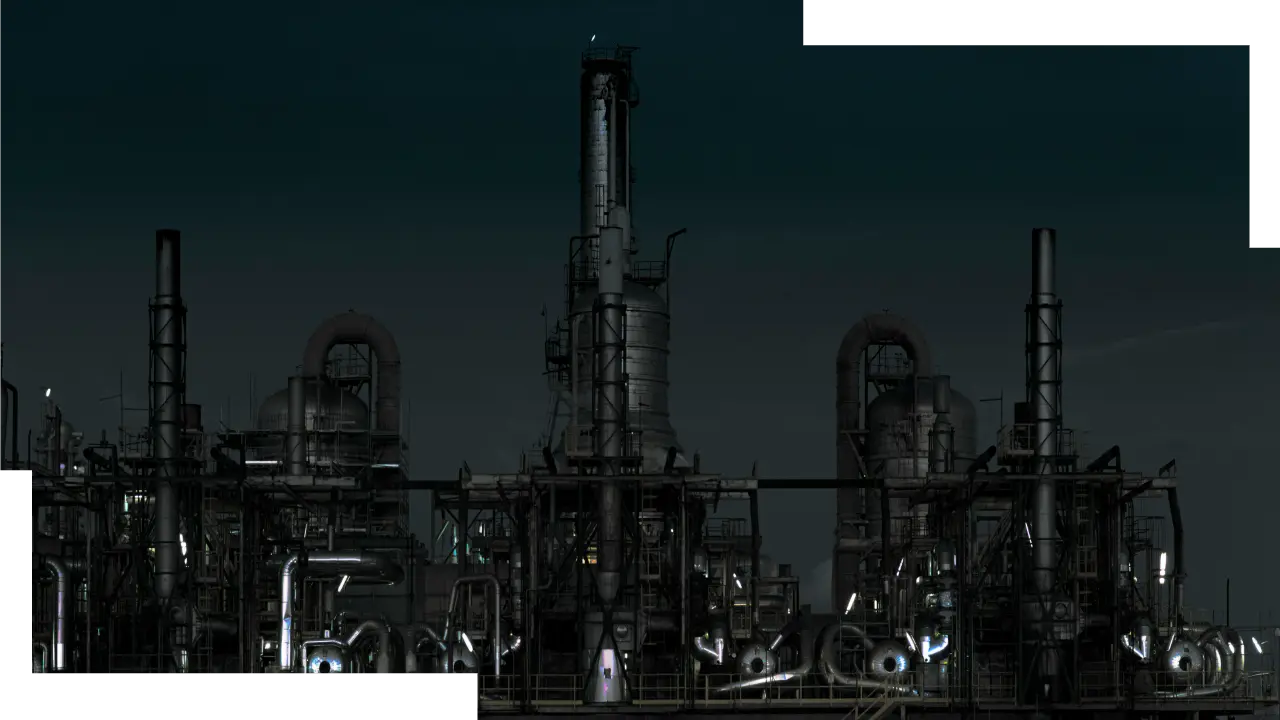 A refinery during a very dark night