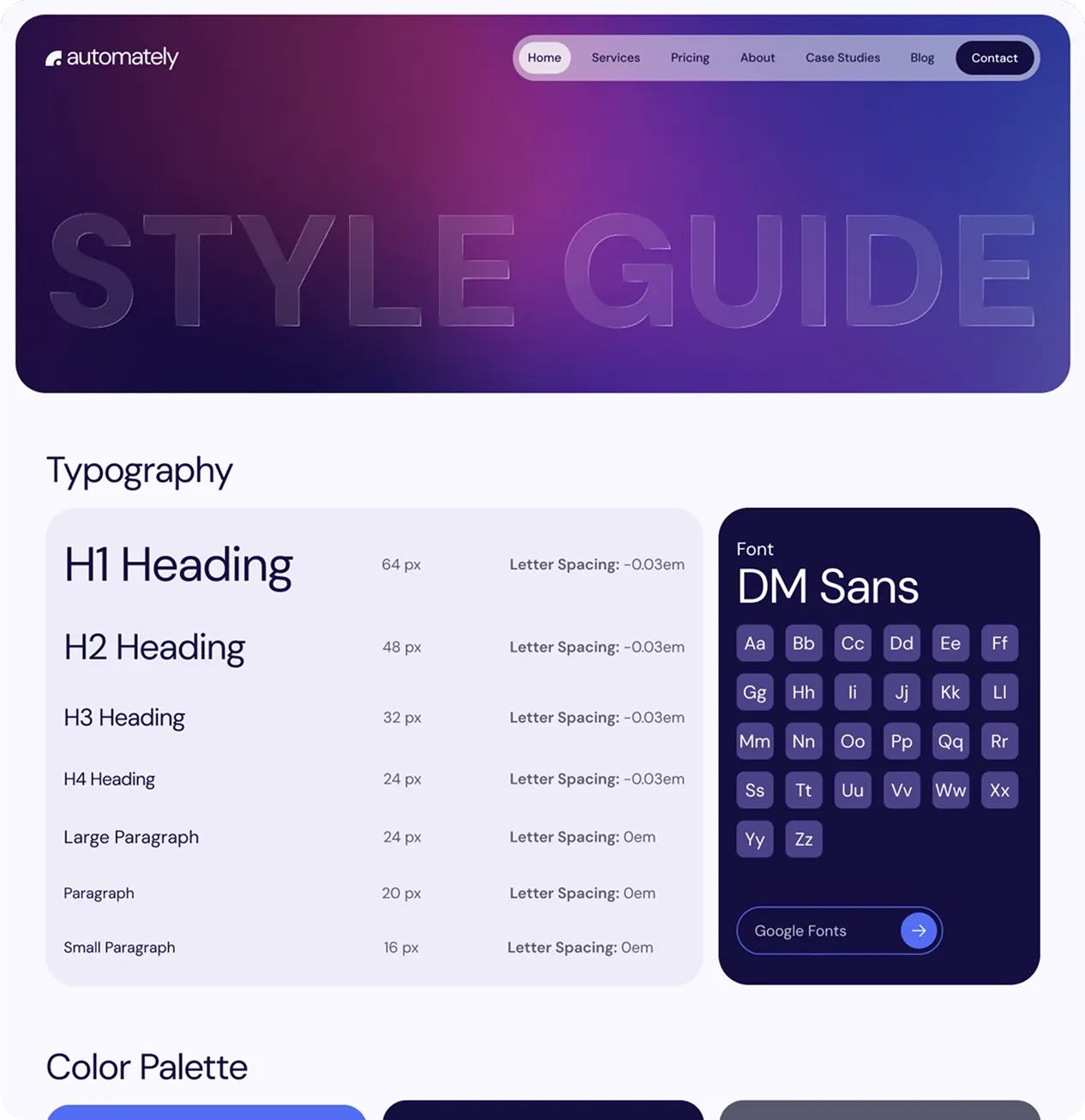 Styles guide page screenshot