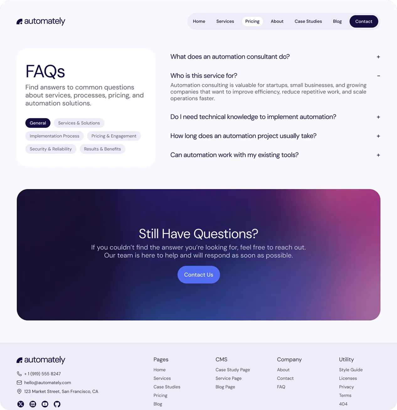 FAQ page screenshot