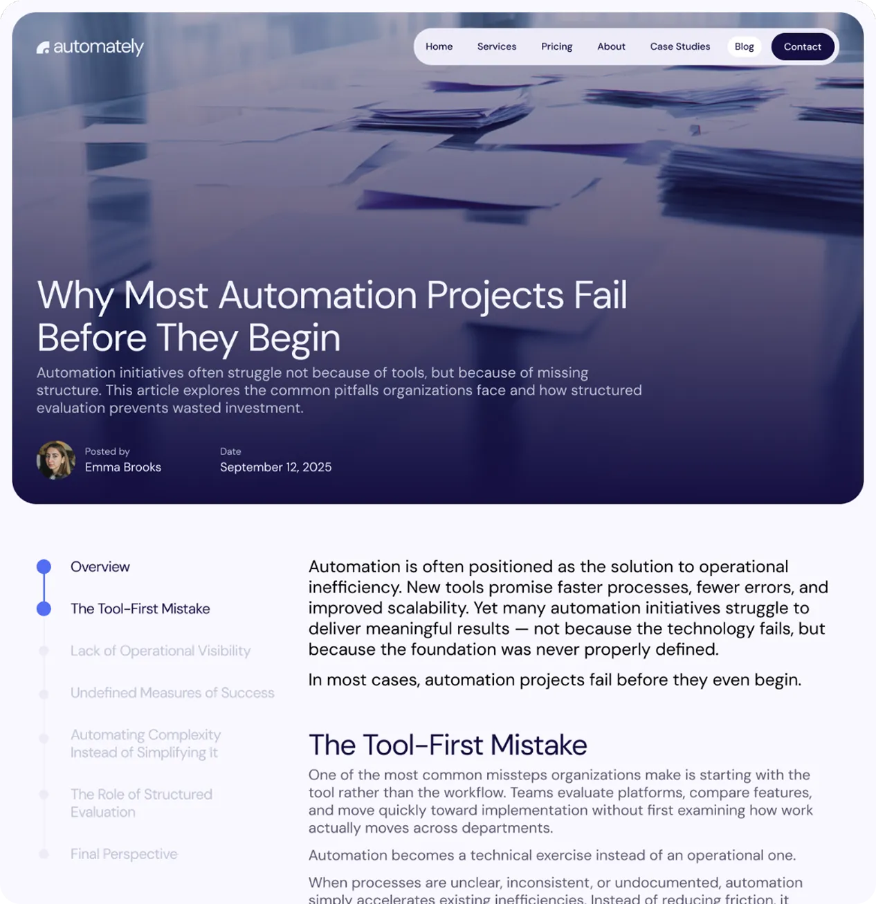 Blog post page screenshot