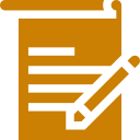 Icon of a brown scroll with horizontal lines and a pencil writing on it.