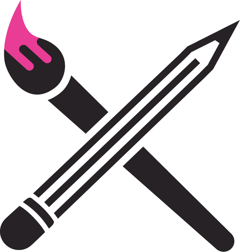ICON: Black pencil crossed with a paintbrush that has a pink tip.
