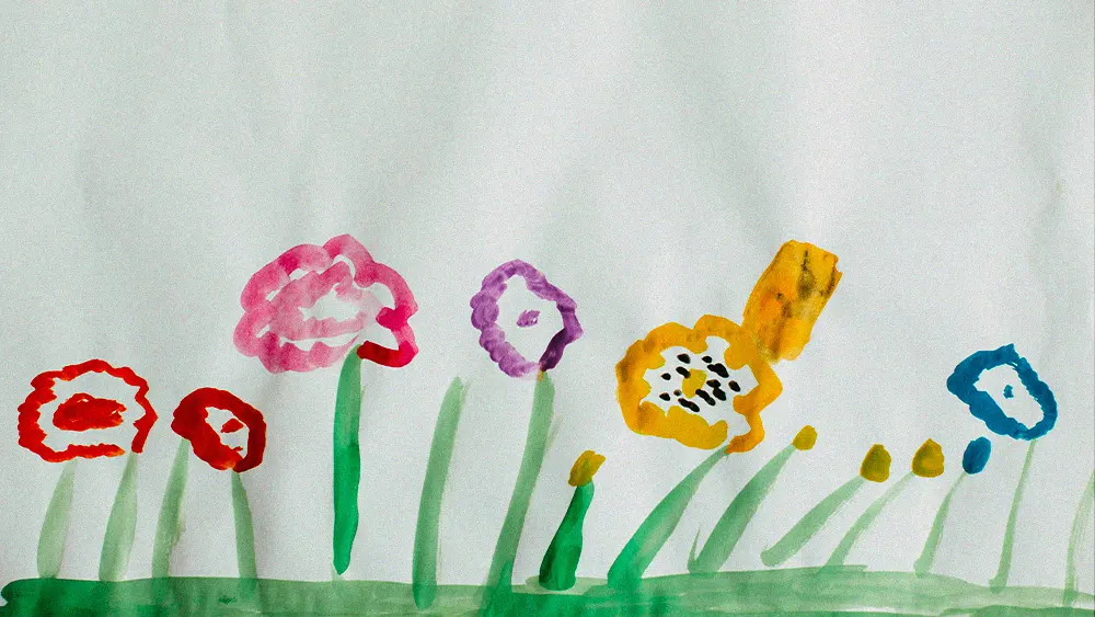 child's painting of flowers