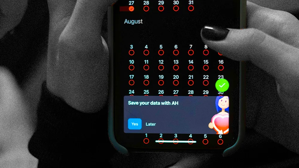 calendar app with prompt to Save Your Data with AH