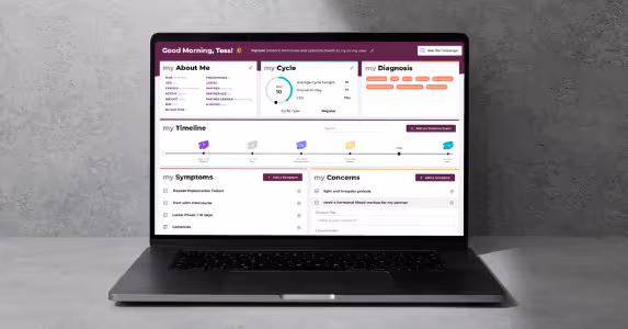 myStoria v1 web app screencap featuring my story, my diagnosis, my symptoms, and more