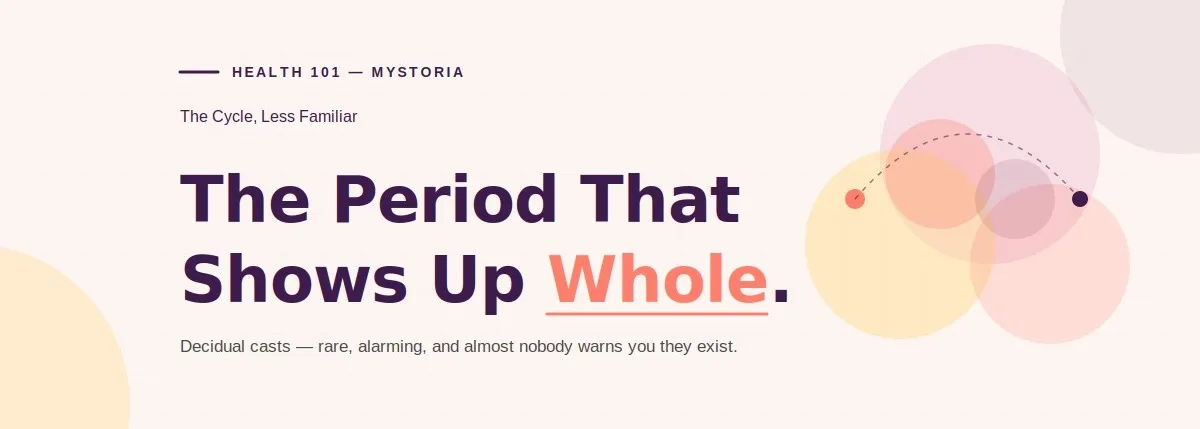 myStoria health 101. The cycle, less familiar. The period that shows up whole. Decidual casts — rare, alarming, and almost nobody warns you they exist.