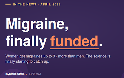 Migraine, fully funded. Women get migraines up to 3x more than men. The science is finally starting to catch up. In the news, April 2026. myStoria Circle: 4 min read.