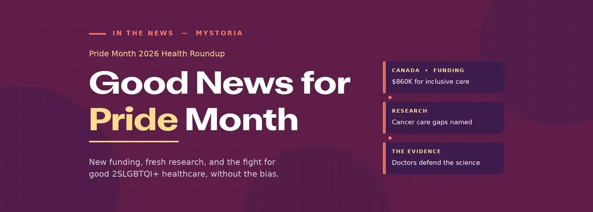 myStoria in the news: Pride Month 2026 Health Roundup Good news for Pride month. New funding, fresh research, and the fight for good 2SLGBTQI+ healthcare, without the bias.