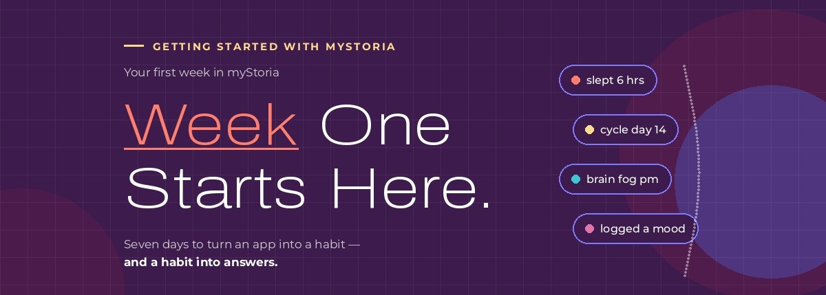 Seven days to turn an app into a habit, and a habit into answers. Slept 6 hours. Cycle day 14. Brain fog PM. Logged a mood.