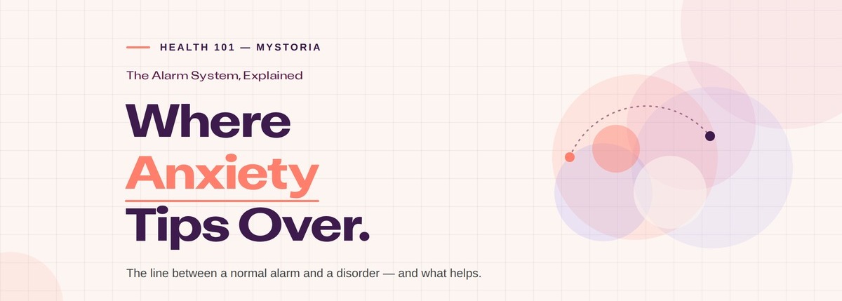 Health 101 myStoria: The Alarm System, Explained. Where Anxiety Tips Over. The line between a normal alarm and a disorder — and what helps.