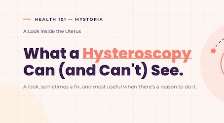 Health 101 myStoria : A look inside the uterus. What a hysteroscopy can (and can't) see. A look, sometimes a fix, and most useful when there's a reason to do it.