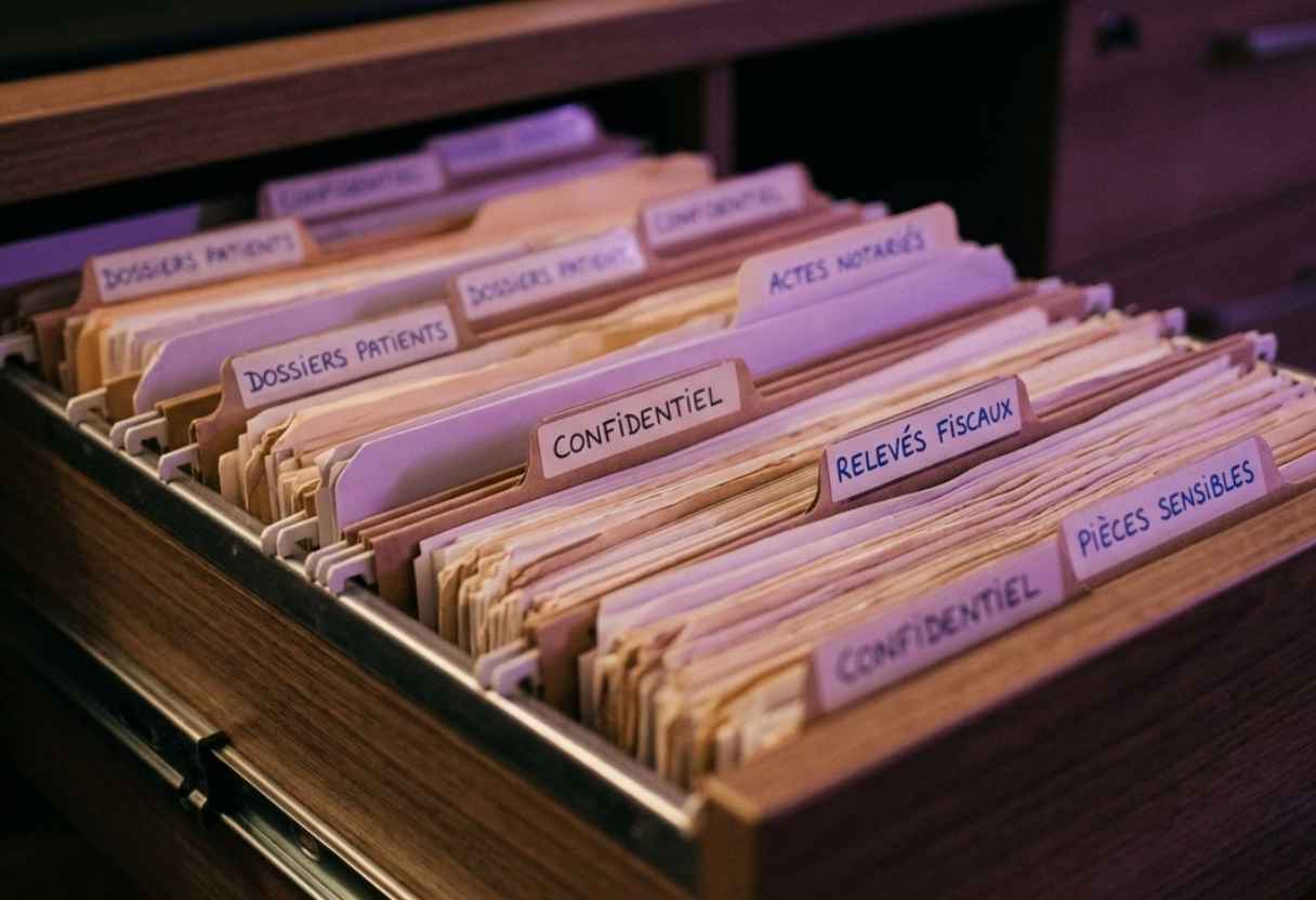 Tiroir d'archives contenant des dossiers confidentiels