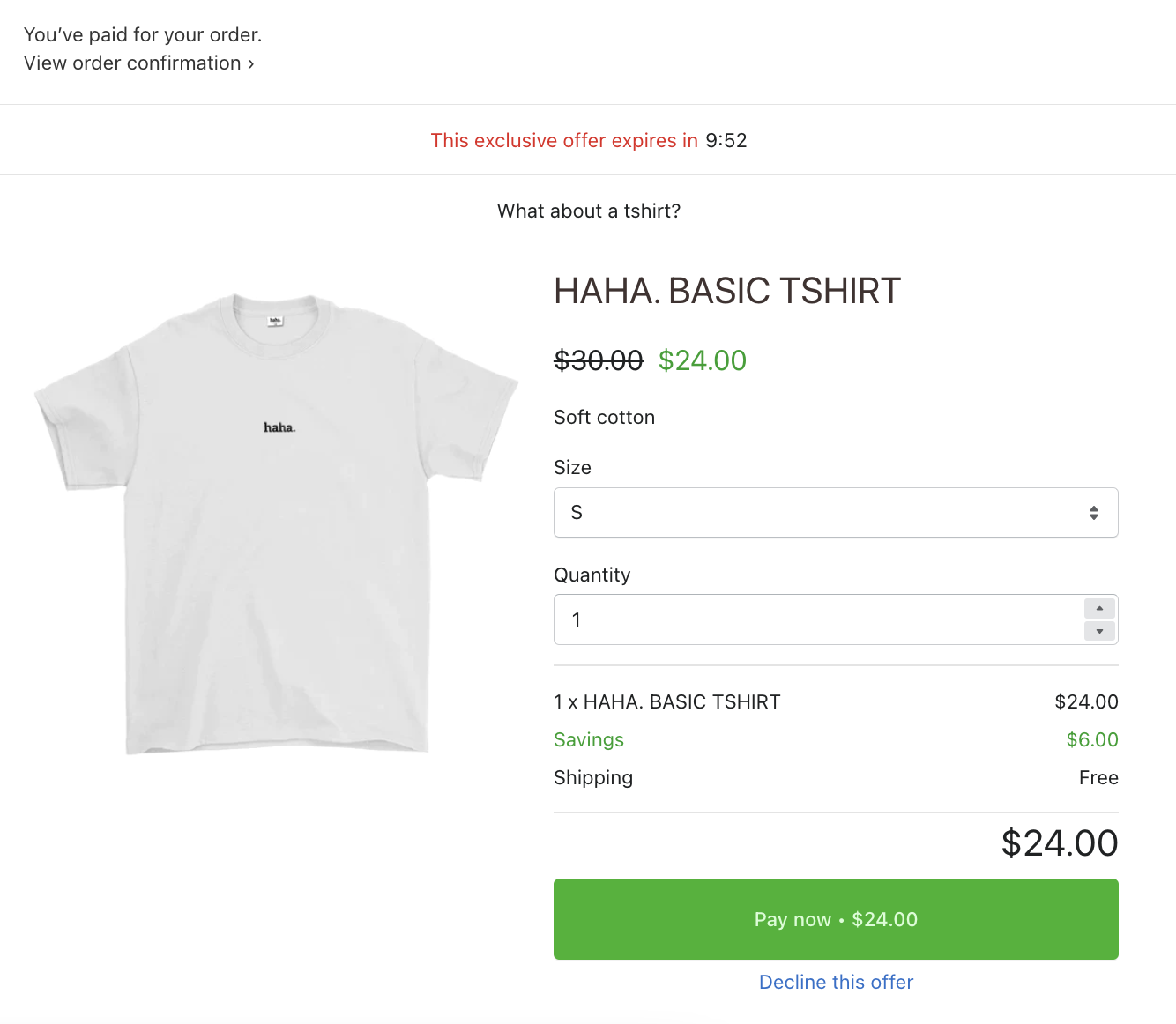 shopify post purchase offer downsell